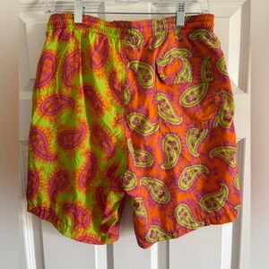 Seaward & Stearn London swim trunks! Very cool pattern. Orange, pink and green.